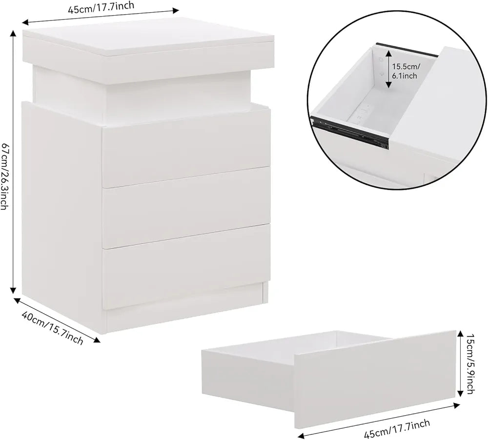 ALFORDSON LED Bedside Table with 3-Drawer
