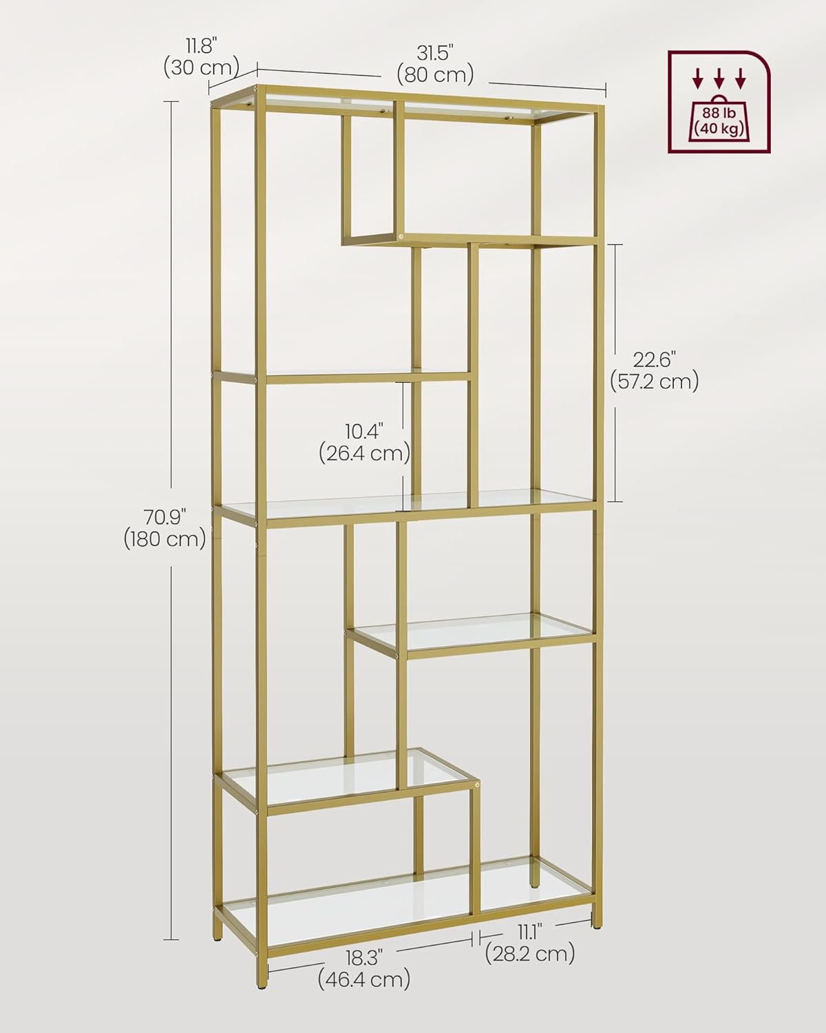 VASAGLE Bookshelf, 6-Tier Tall Bookcase Shelves