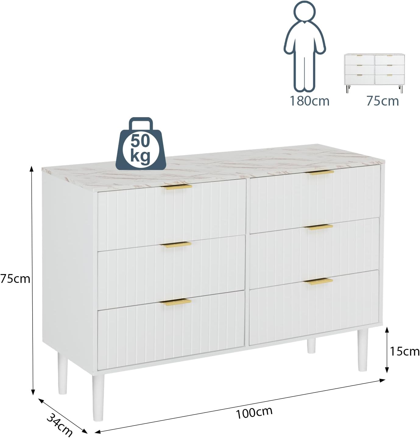 Sideboard, Chest of Drawers HKBFDC016WH0CJ