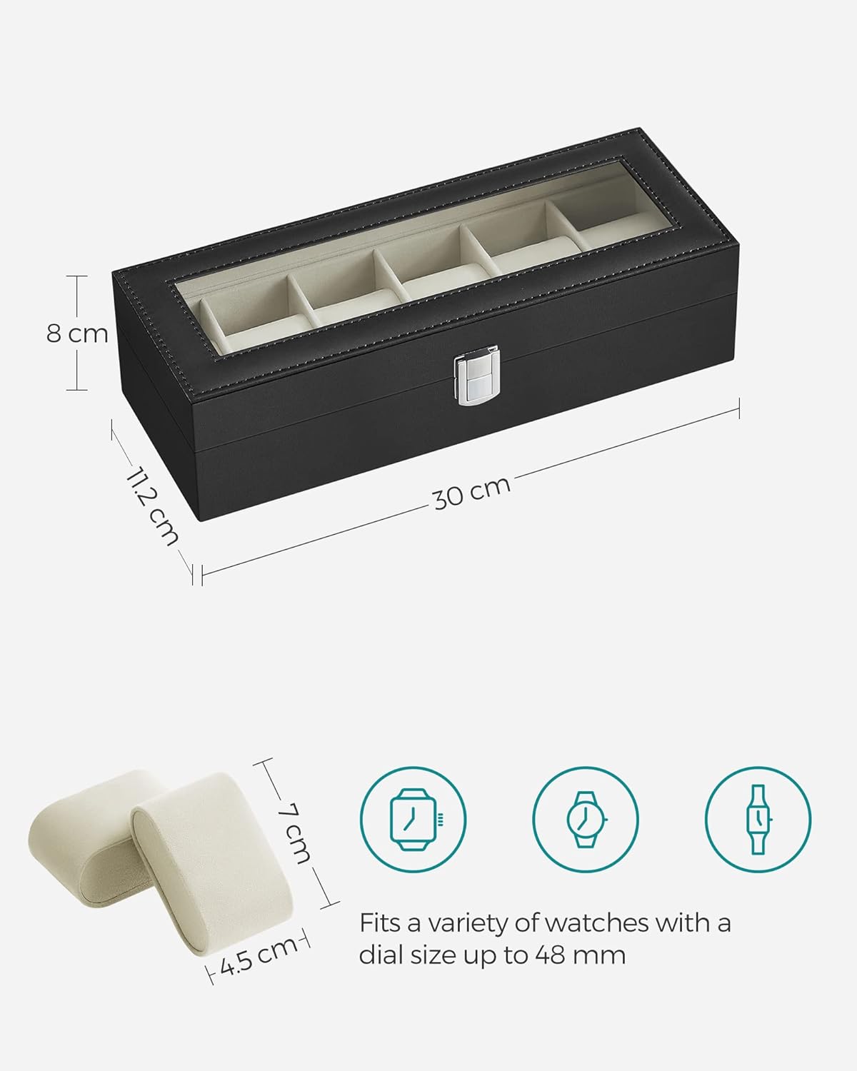 SONGMICS Watch Box with 6 Slots JWB06BE