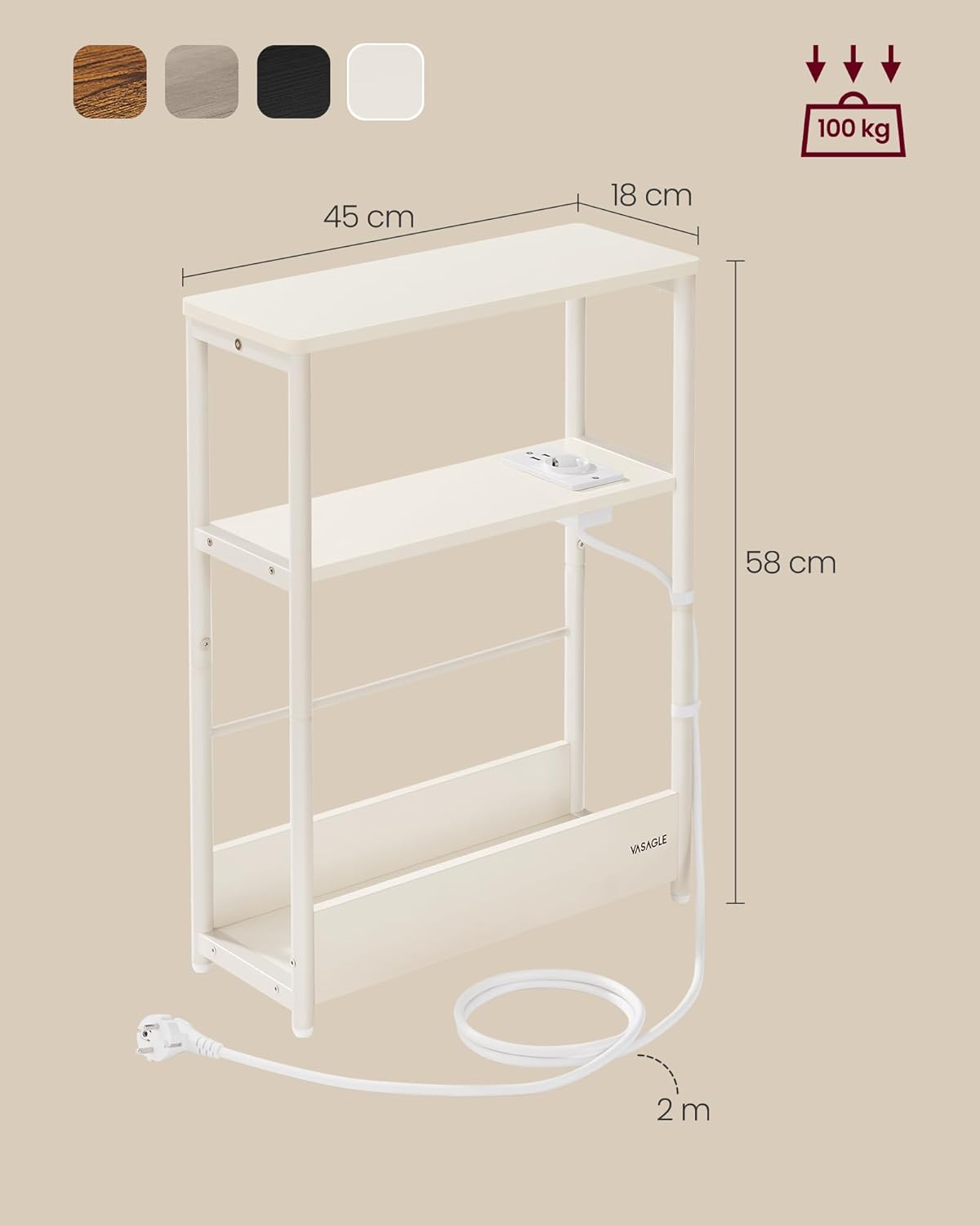 VASAGLE Slim Side Table with Charging Function