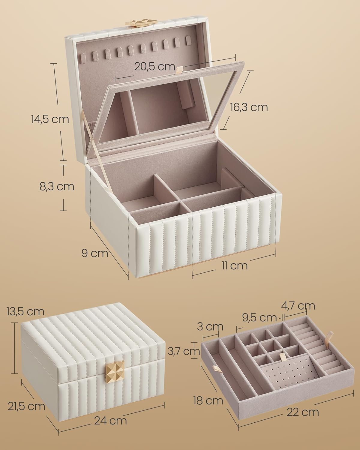 SONGMICS 2-Tier Jewellery Box with Mirror