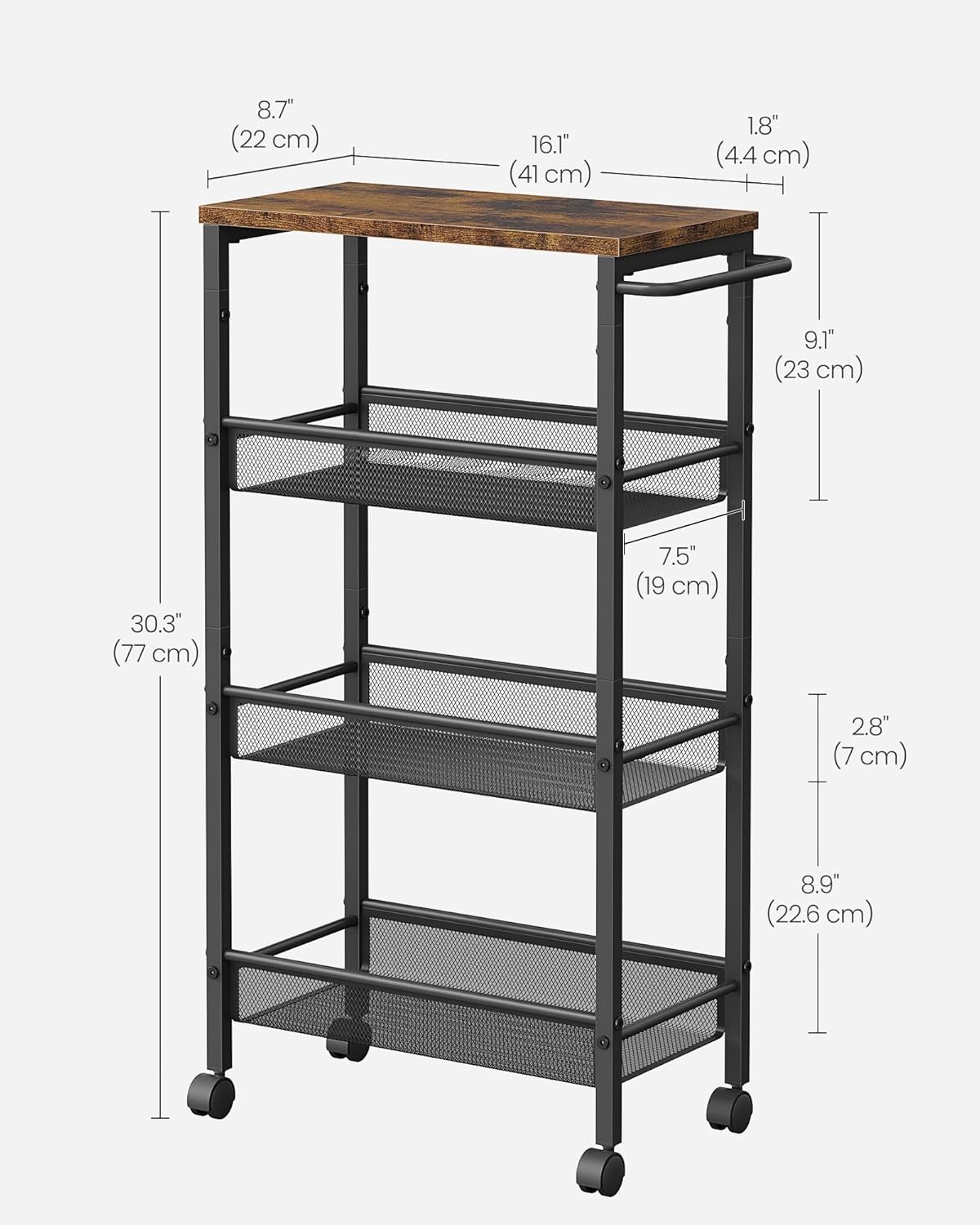 VASAGLE 4-Shelf Trolley