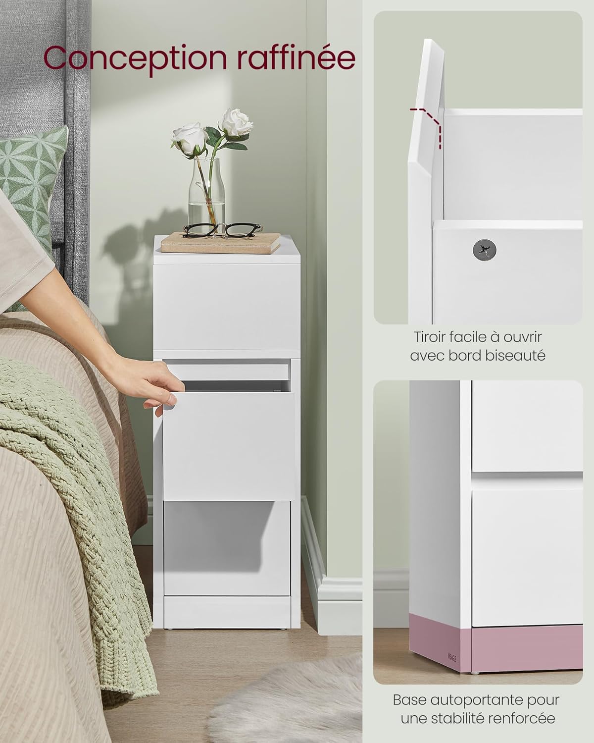 VASAGLE KAILYN Collection - Narrow Bedside Table LET656W01V1