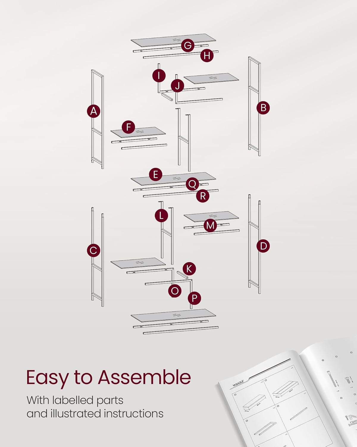 VASAGLE Bookshelf, 6-Tier Tall Bookcase Shelves
