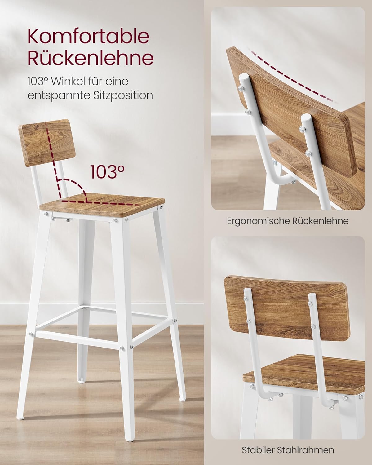 VASAGLE Set of 2 Bar Stools Kitchen Chairs