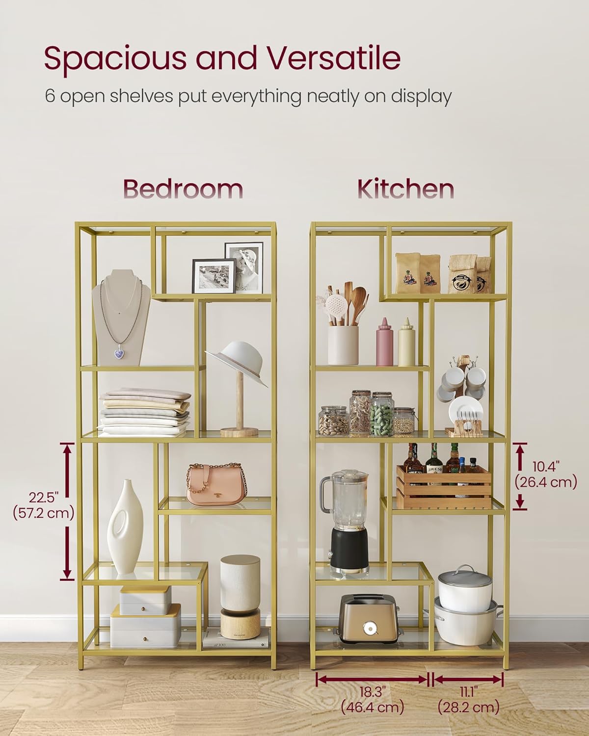 VASAGLE Bookshelf, 6-Tier Tall Bookcase Shelves