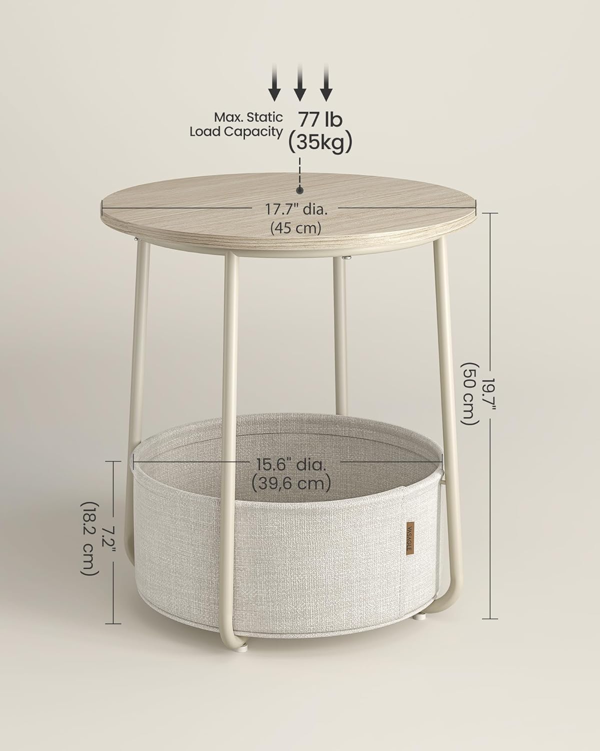 VASAGLE Small Round Side End Table