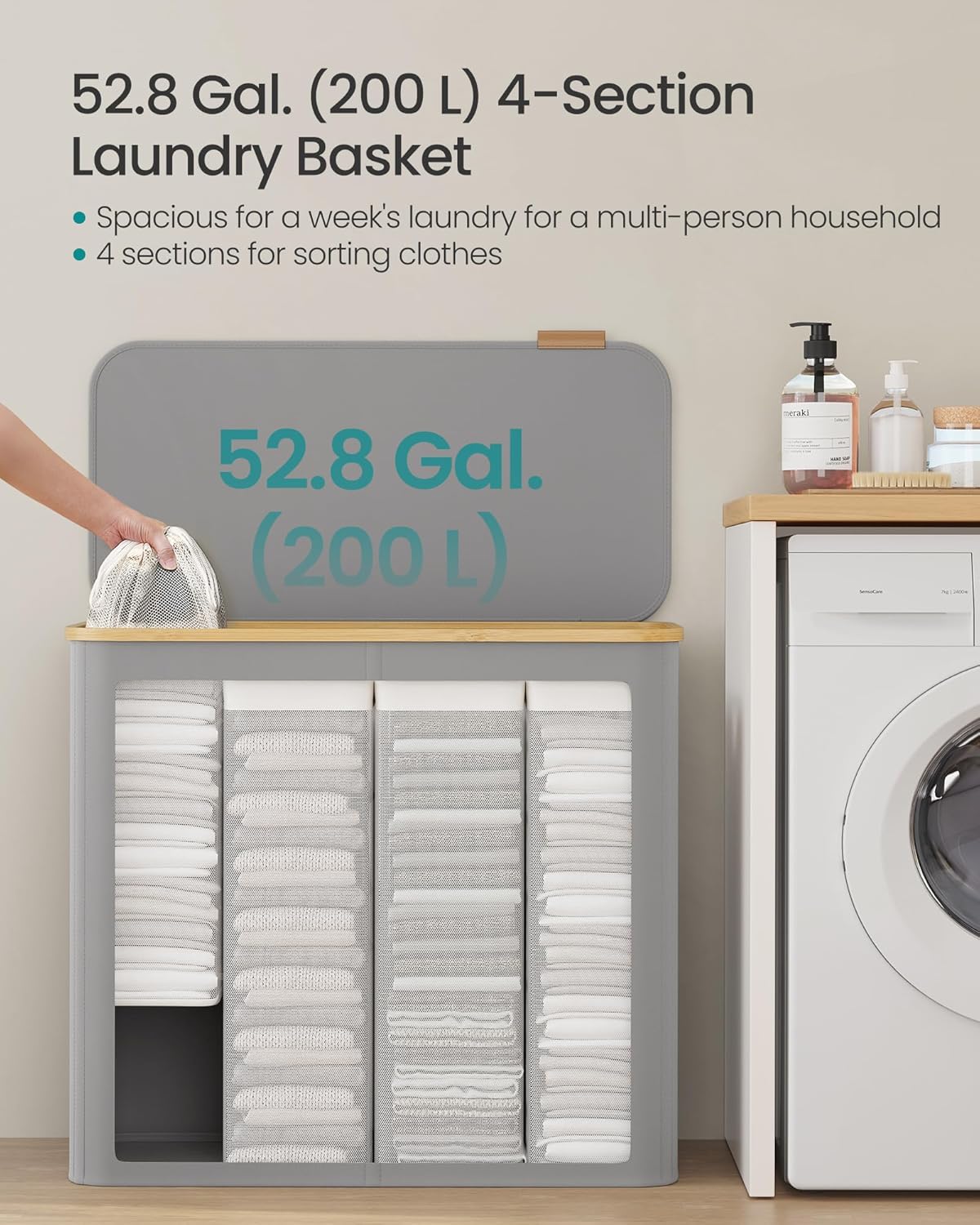 SONGMICS Laundry Basket with Lid LCB514GD01
