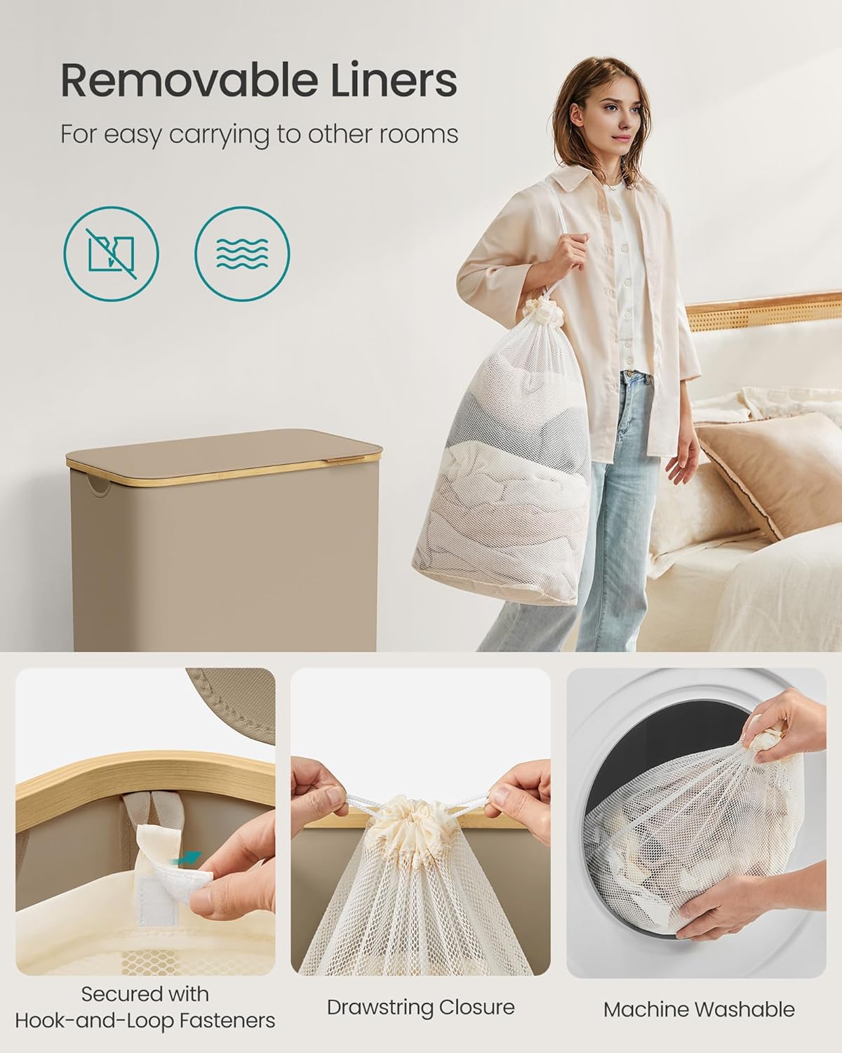 SONGMICS Laundry Basket with Lid LCB515N02