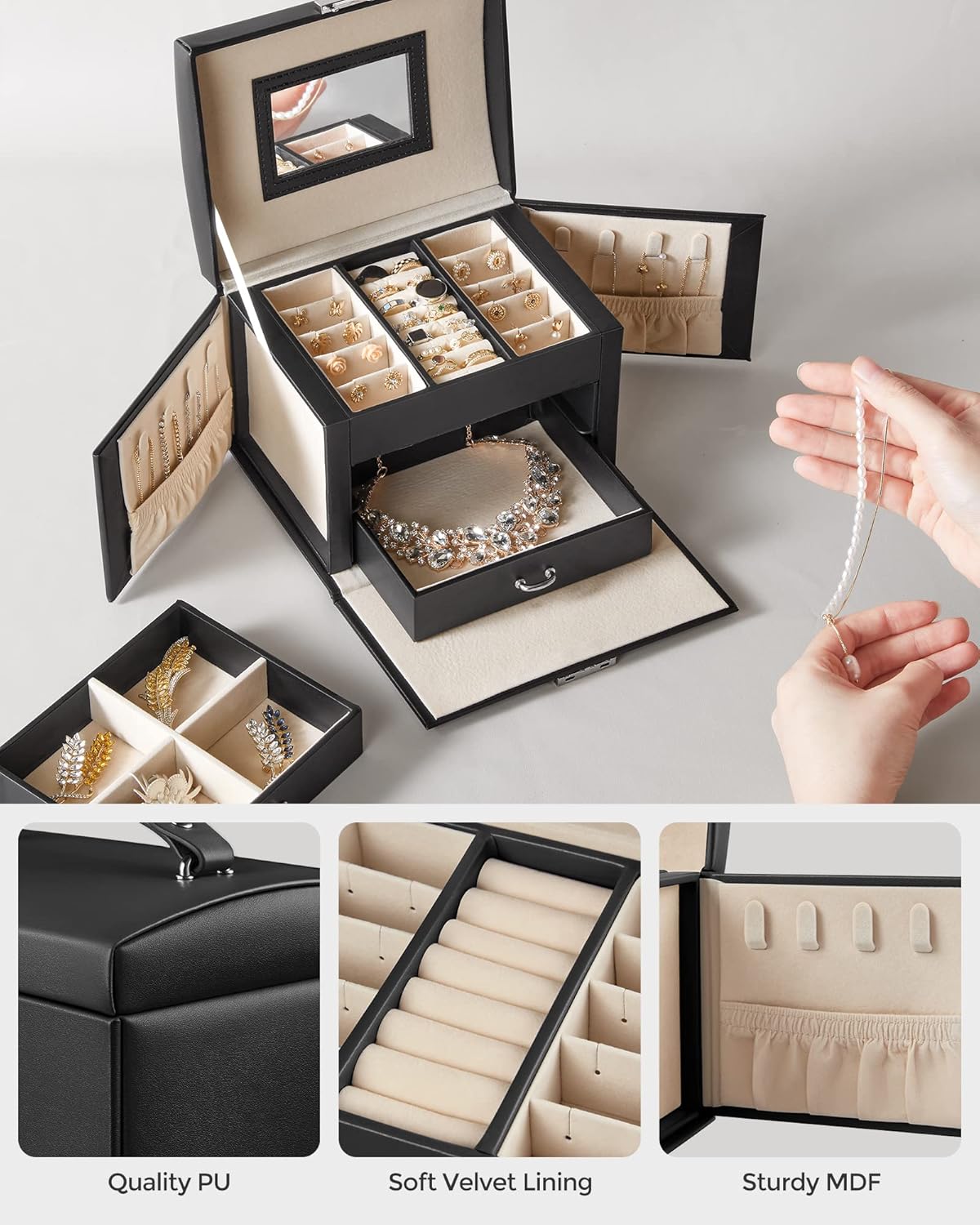 SONGMICS 3-Tier Jewellery Box