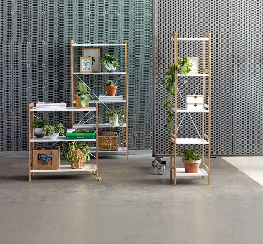 Shelving unit 5 tier Bamboo/white