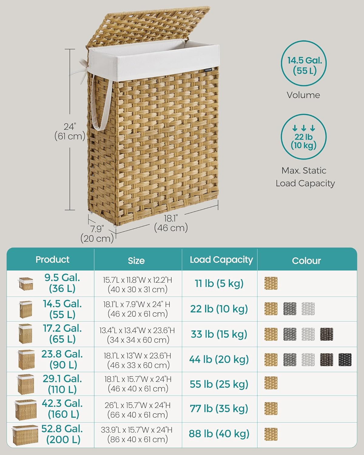 SONGMICS Slim Laundry Basket