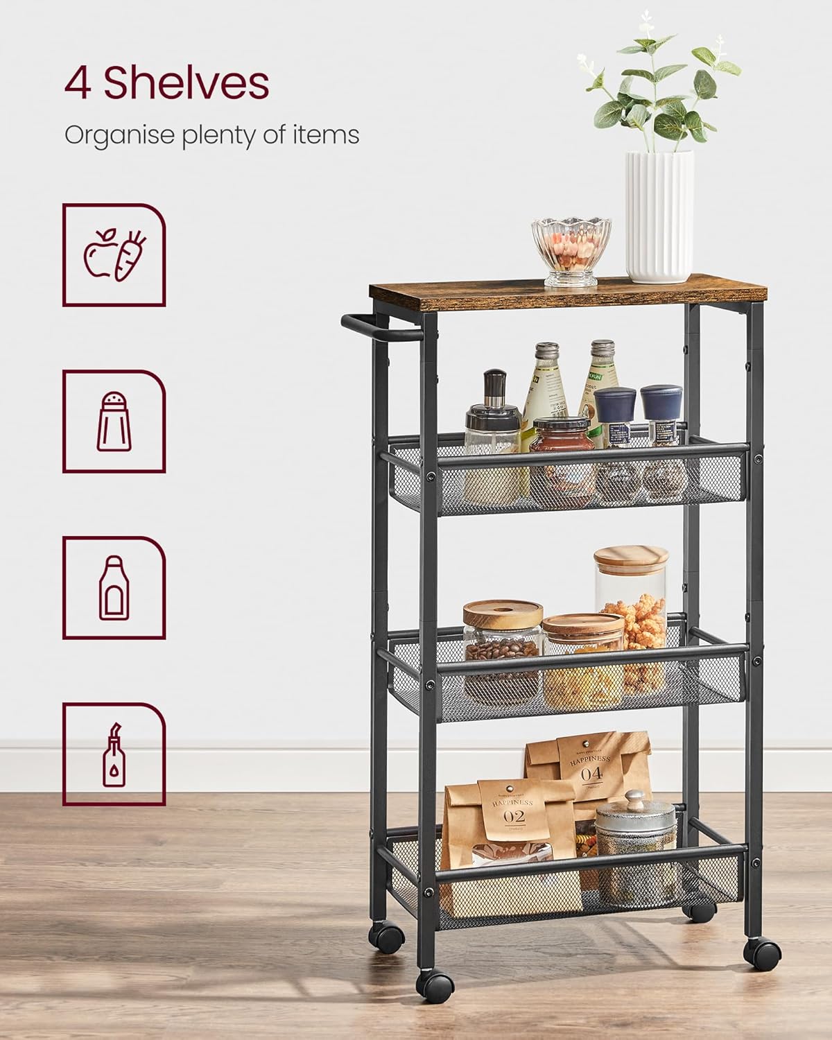 VASAGLE 4-Shelf Trolley