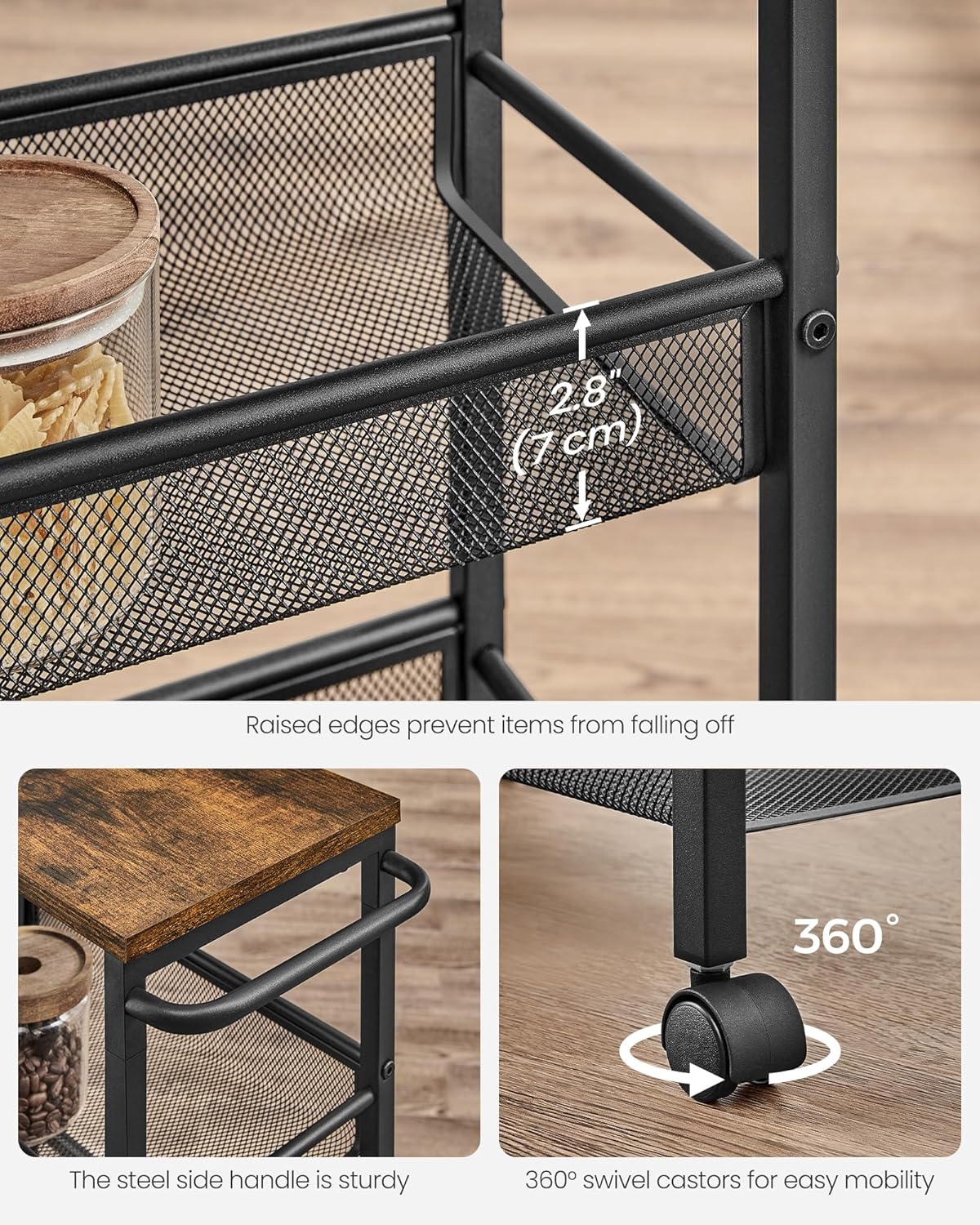VASAGLE 4-Shelf Trolley