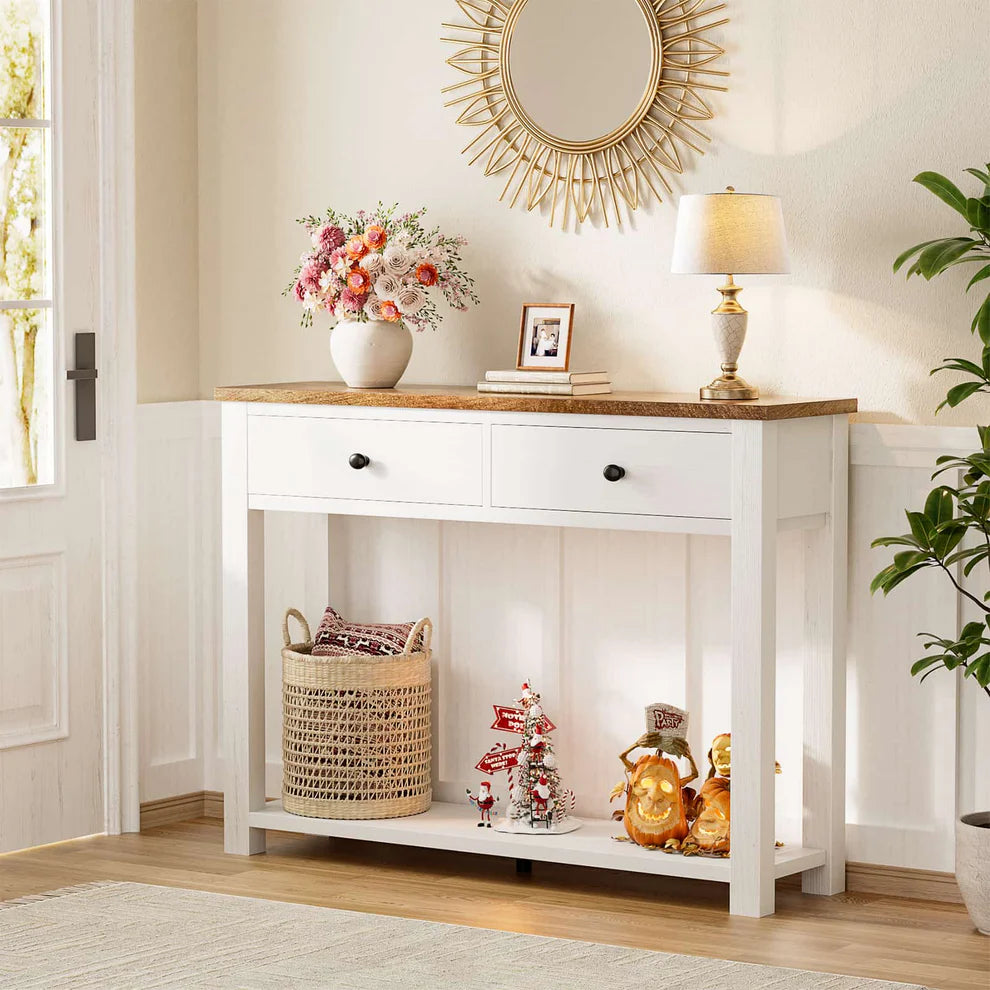 Console Table with 2 Wood Drawers & Charging Station HE-NCFCTSFBZ-32 BLACK