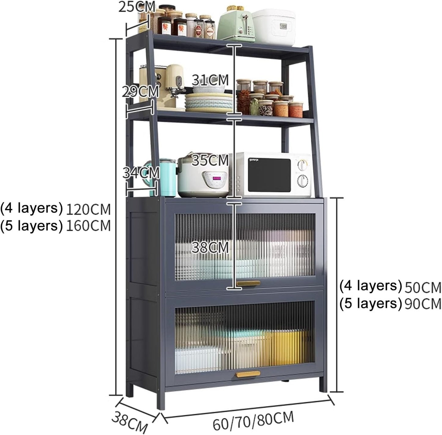 Kitchen Storage Rack with Transparent Door Shelves