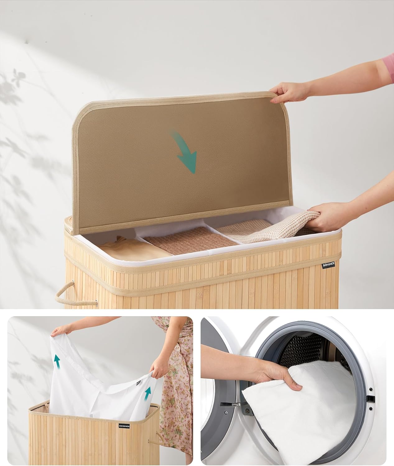 SONGMICS Bamboo Laundry Basket with Lid