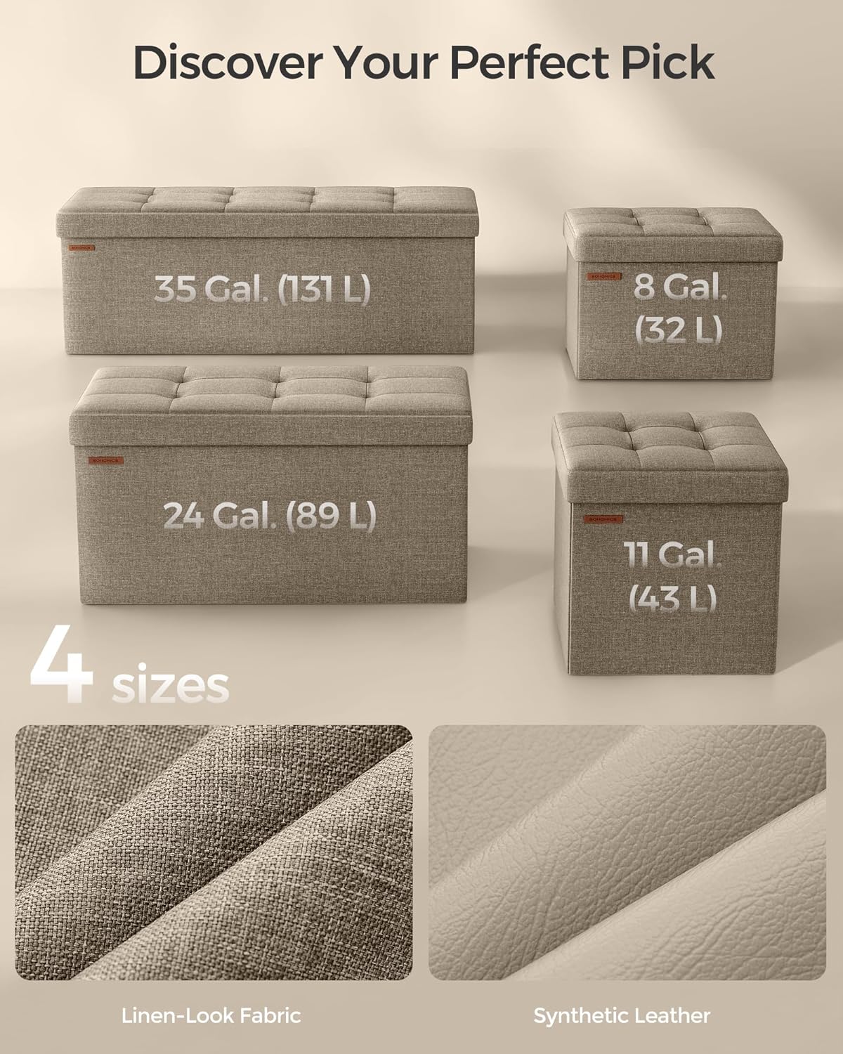 SONGMICS Folding Storage Ottoman Bench