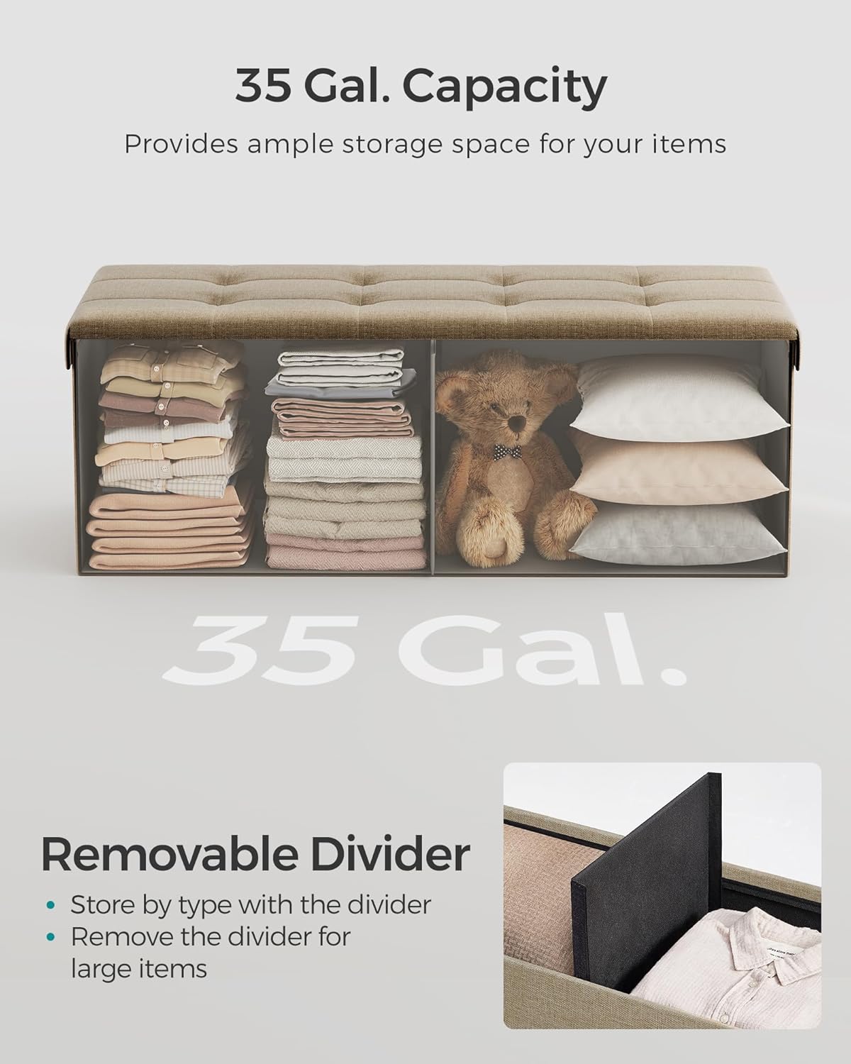 SONGMICS Folding Storage Ottoman Bench
