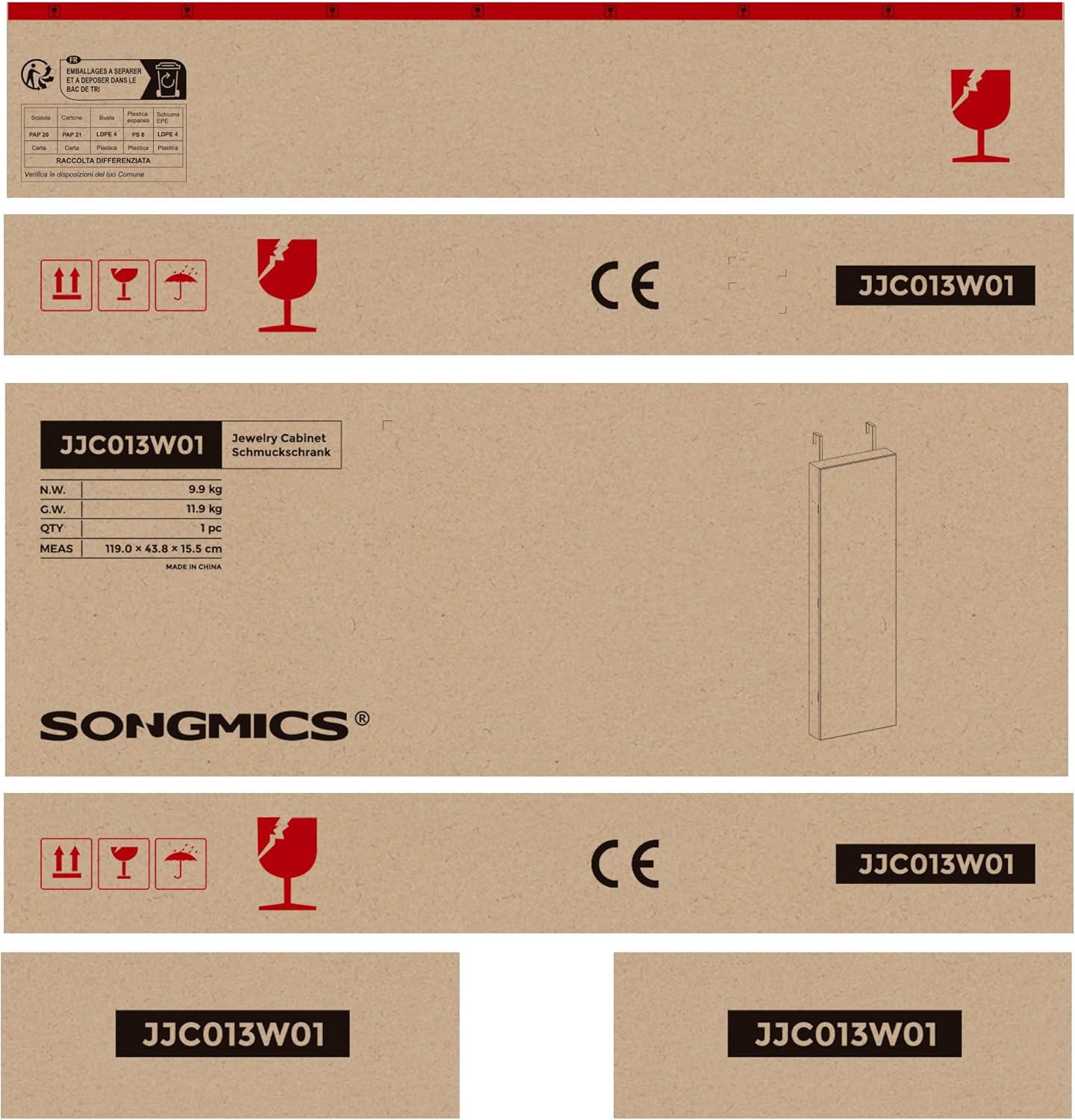 SONGMICS Wall Mounted Jewelry Cabinet