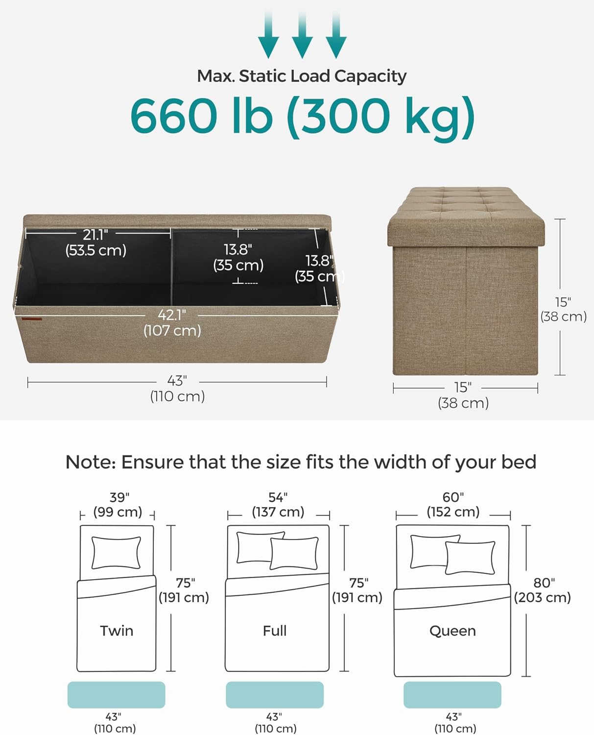 SONGMICS Folding Storage Ottoman Bench