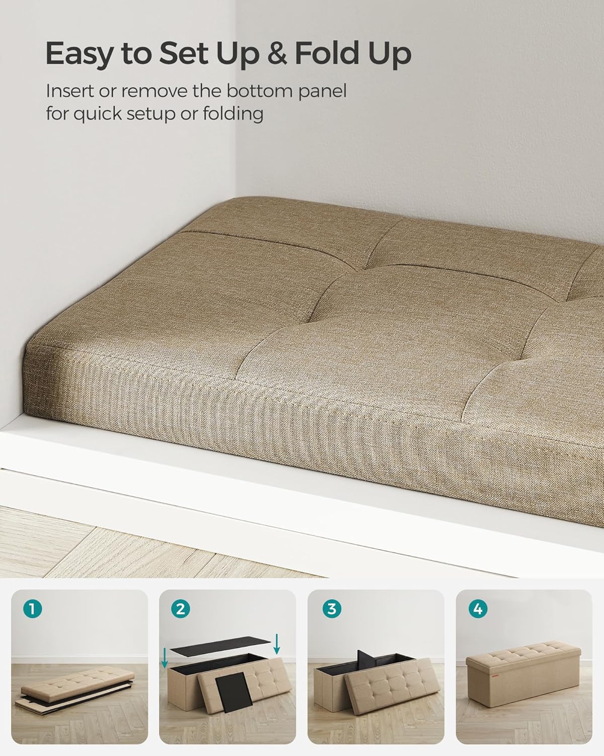 SONGMICS Folding Storage Ottoman Bench