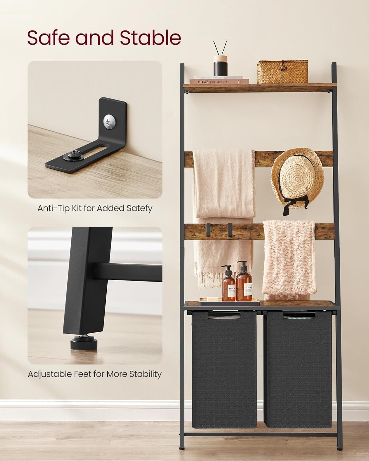 VASAGLE Laundry Basket, 2-Section Laundry Hamper