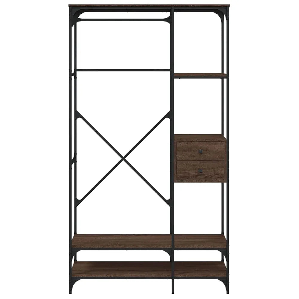 Clothes Rack Brown Oak Engineered Wood, Metal Compact