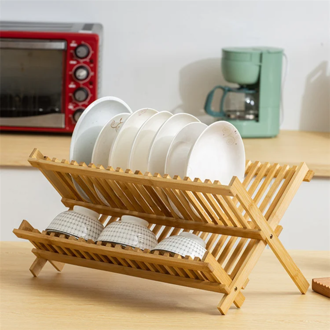 Bamboo Dish Drying Rack (2-Tier Collapsible)