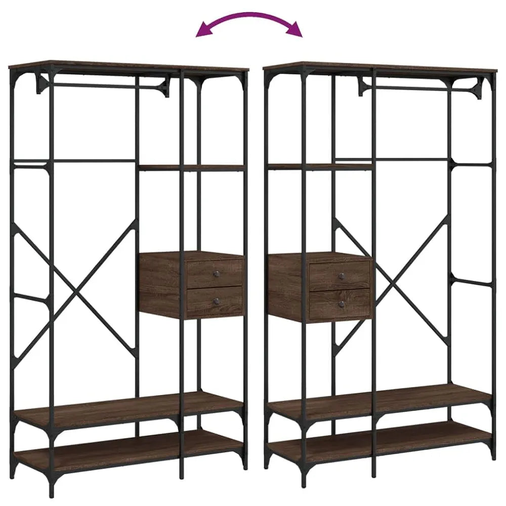 Clothes Rack Brown Oak Engineered Wood, Metal Compact
