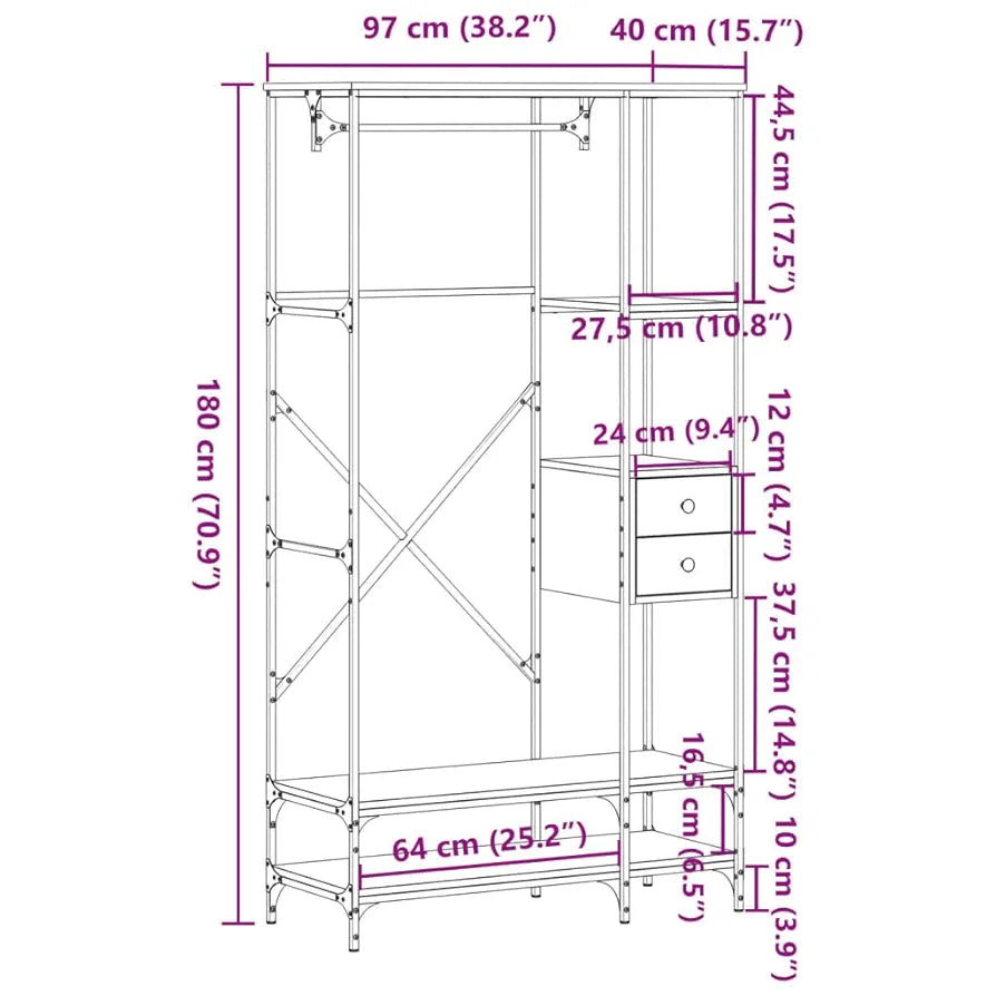Clothes Rack Brown Oak Engineered Wood, Metal Compact