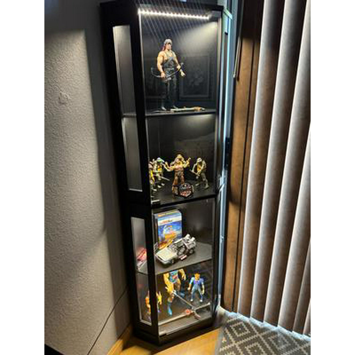BROTTAR Corner Glass Display Cabinet with LED Lights (Black)