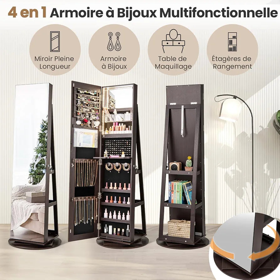 360° Swivel Mirror Jewelry Cabinet