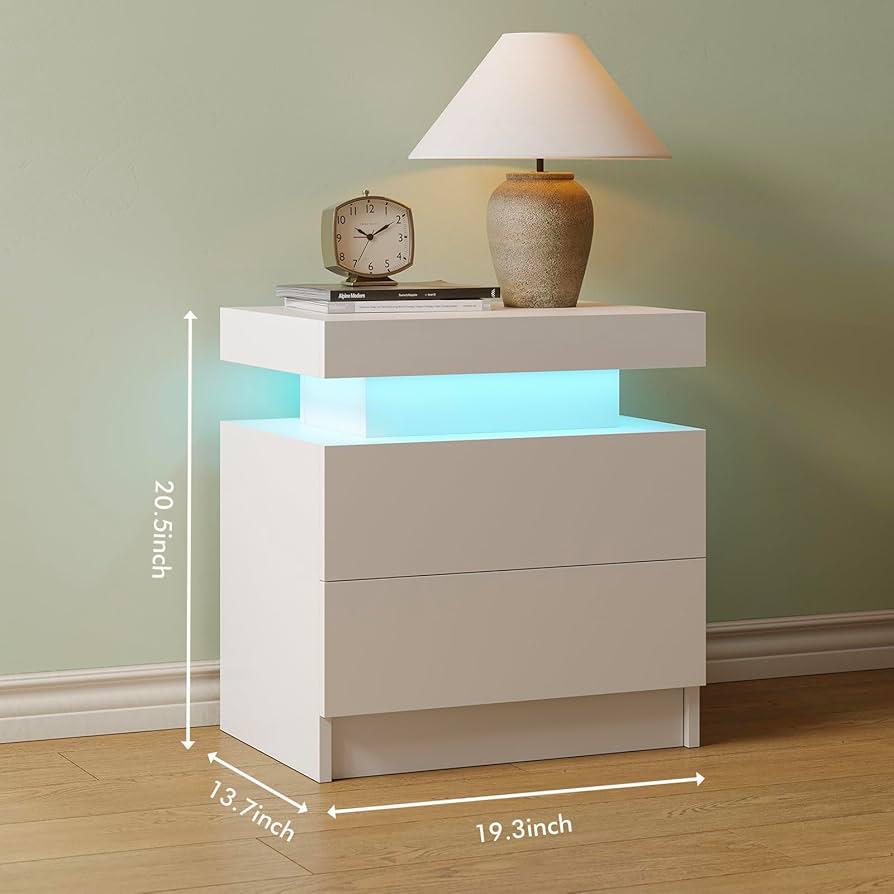 White LED Nightstand Modern Bedside Table