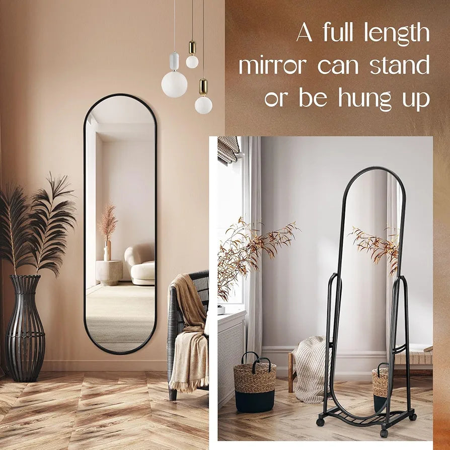 Arch framed Full Length Mirror with Wheels Adjustable Angle