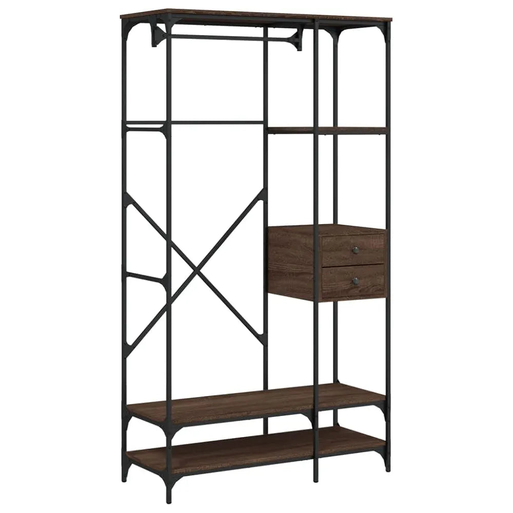 Clothes Rack Brown Oak Engineered Wood, Metal Compact