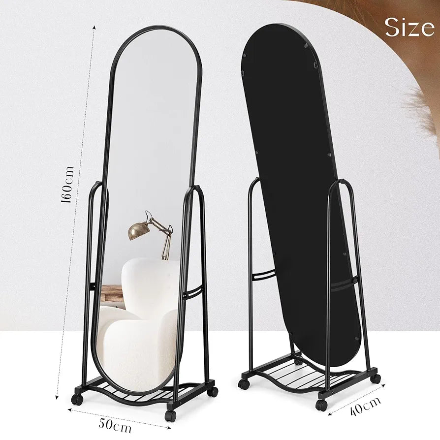 Arch framed Full Length Mirror with Wheels Adjustable Angle