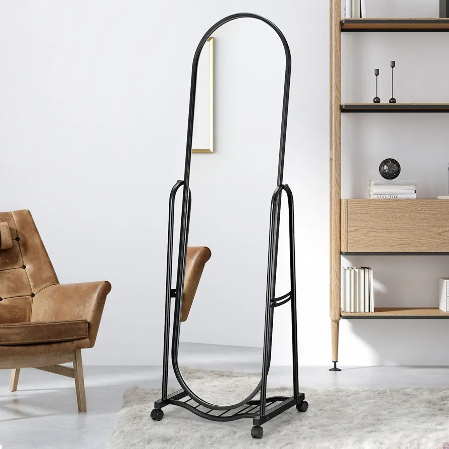 Arch framed Full Length Mirror with Wheels Adjustable Angle