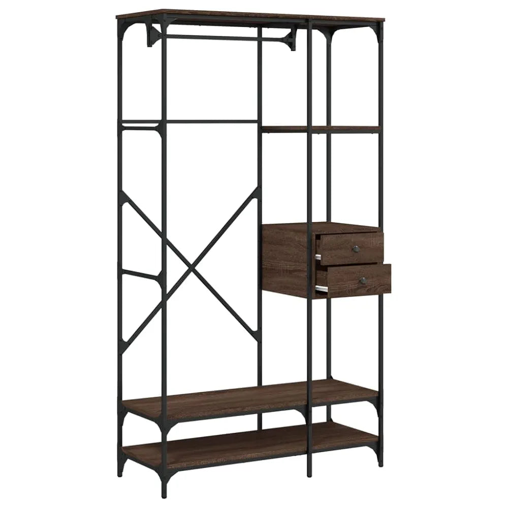 Clothes Rack Brown Oak Engineered Wood, Metal Compact