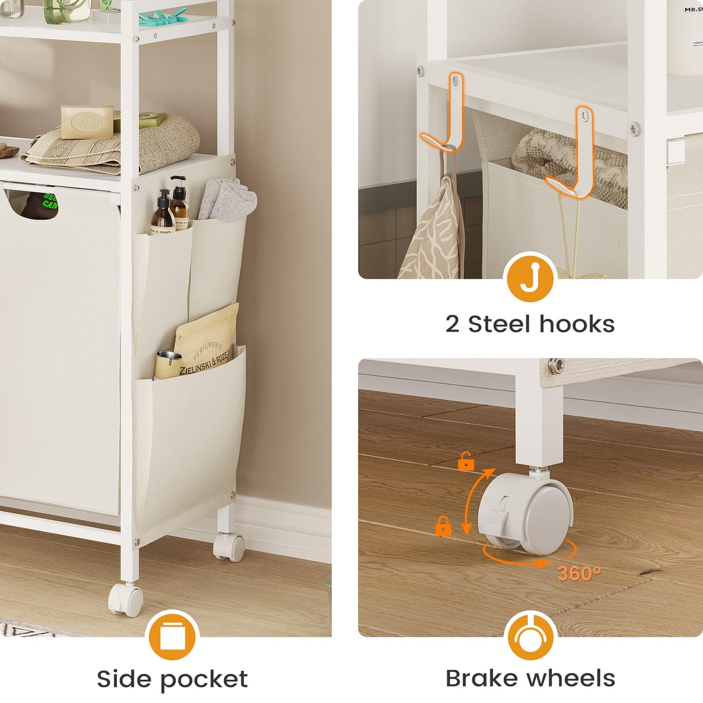 Laundry Basket 2 Compartments 2 Shelves