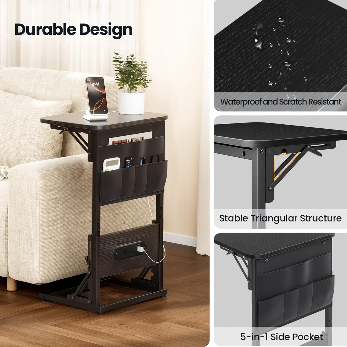 HLDIRECT Foldable C-Shaped Side Table