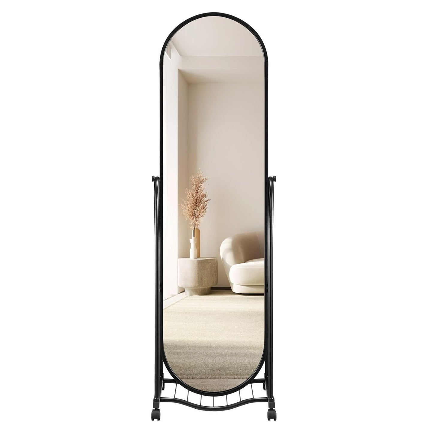 Arch framed Full Length Mirror with Wheels Adjustable Angle