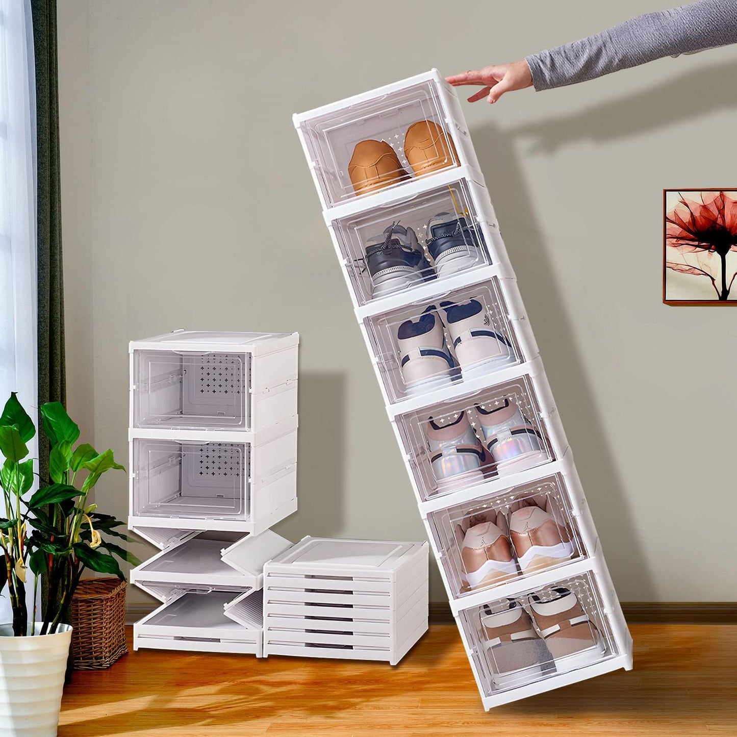 6 Layers Shoes Box Foldable Transparent Cabinet