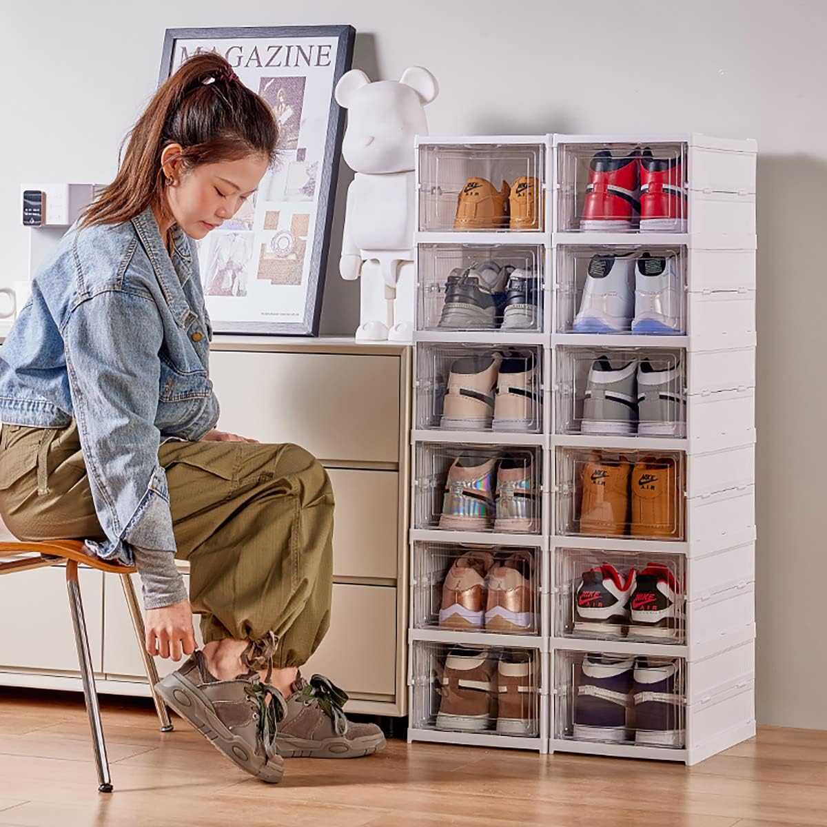 6 Layers Shoes Box Foldable Transparent Cabinet