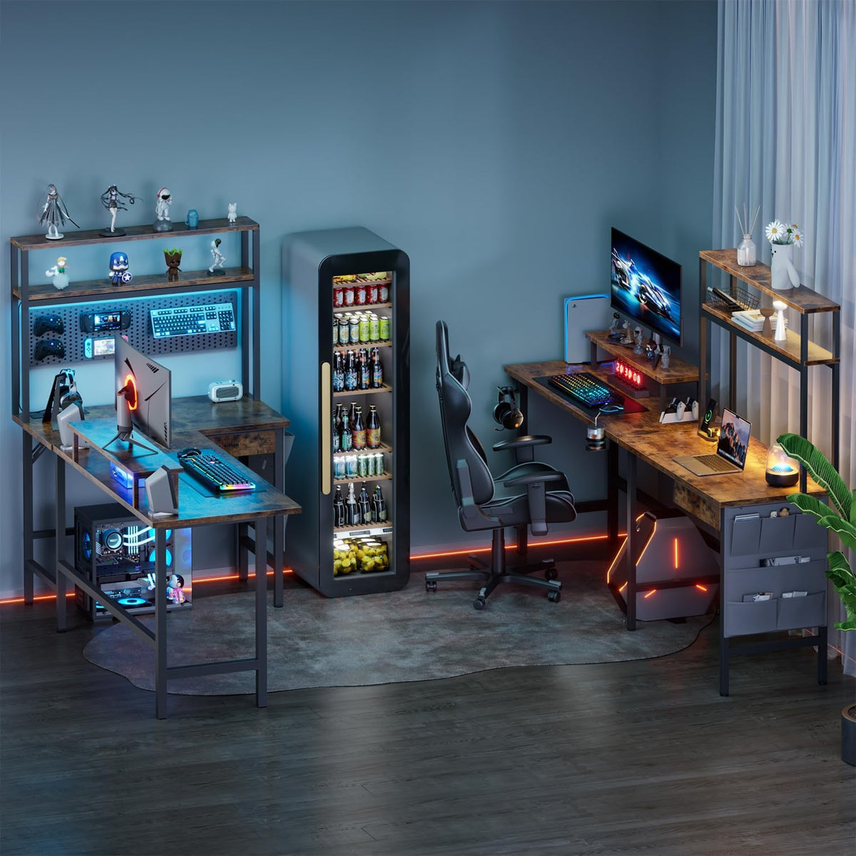 HLDIRECT  L Shaped Gaming Desk with LED Lights & Power 110217