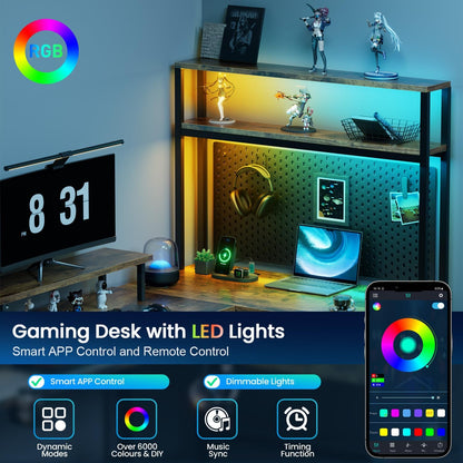 HLDIRECT  L Shaped Gaming Desk with LED Lights & Power 110217
