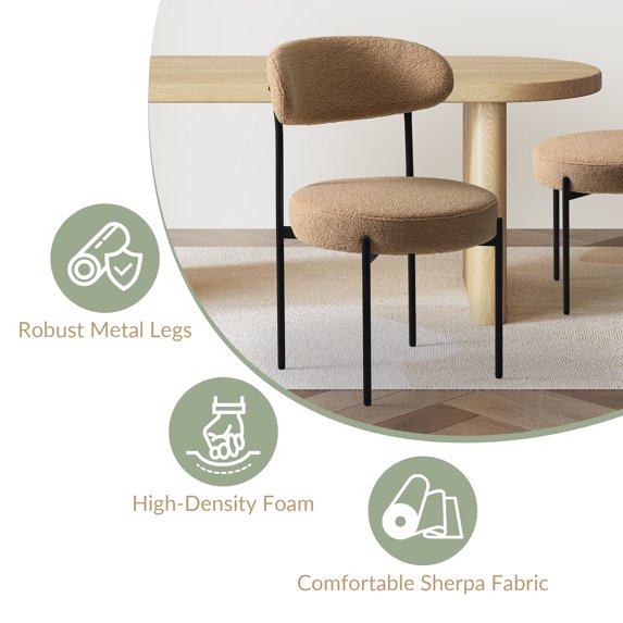 WestinTrends Alexandria Mid-Century Modern Upholstered Sherpa Round Dining Chairs Set of 4