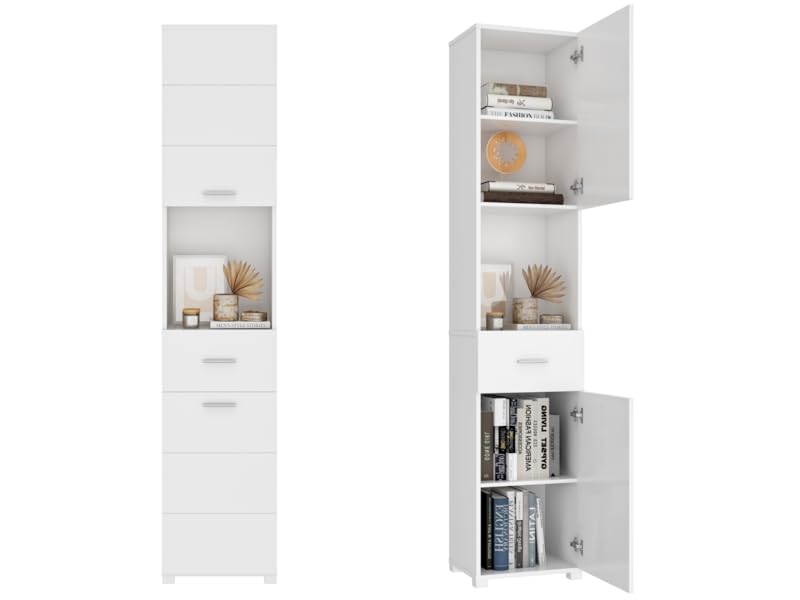 Homfa White Bathroom Storage Cabinet with Doors and Shelves, Modern Wood Style