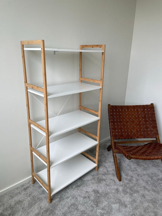 Shelving unit 5 tier Bamboo/white